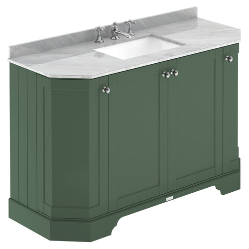 Old London Hunter Green 1200mm Angled 4 Door Vanity Unit with Grey Marble Top and Basin with 3 Tap Holes - LOF857 Main View