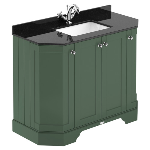 Old London Hunter Green 1000mm Angled 4 Door Vanity Unit with Black Marble Top and Basin with 1 Tap Hole - LOF882 Main View