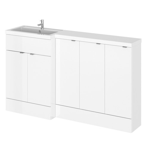 Hudson Reed Gloss White 1500mm Full Depth Combination 5 Door Vanity Storage Unit with Left Hand Basin - CBI117