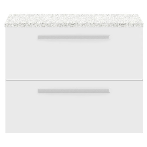 Hudson Reed Quartet Gloss White 720mm 2 Drawer Wall Hung Unit with Sparkling White Worktop - QUA005LSW Main View