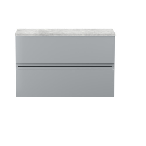 Hudson Reed Urban Satin Grey 800mm Wall Hung 2 Drawer Vanity Unit with Grey Worktop - URB206LBG Main View