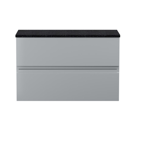 Hudson Reed Urban Satin Grey 800mm Wall Hung 2 Drawer Vanity Unit with Sparkling Black Worktop - URB206LSB Main View