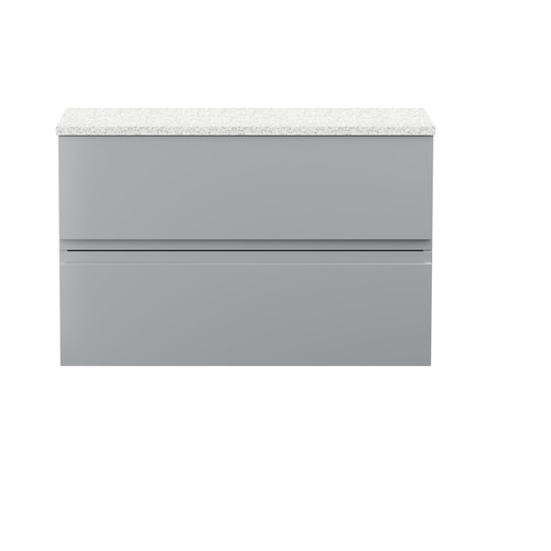 Hudson Reed Urban Satin Grey 800mm Wall Hung 2 Drawer Vanity Unit with Sparkling White Worktop - URB206LSW Main View