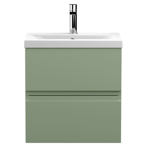 Hudson Reed Urban Satin Green 500mm Wall Hung 2 Drawer Vanity Unit with 40mm Profile Basin - URB802A Main View