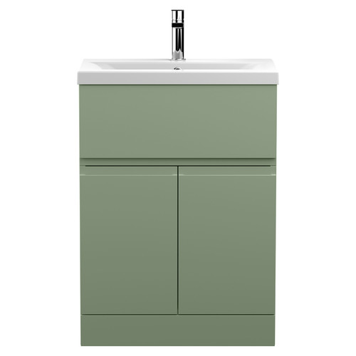 Hudson Reed Urban Satin Green 600mm 2 Door and 1 Drawer Vanity Unit with 40mm Profile Basin - URB803A Main View