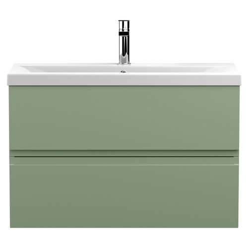 Hudson Reed Urban Satin Green 800mm Wall Hung 2 Drawer Vanity Unit with 40mm Profile Basin- URB806A Main View