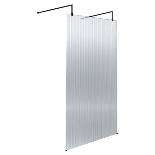 Hudson Reed 1000mm Matt Black Fluted Wetroom Screen with Arms and Feet - WRAF19510BP Main View