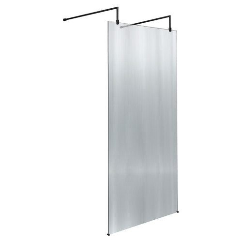 Hudson Reed 900mm Matt Black Fluted Wetroom Screen with Arms and Feet - WRAF19590BP Main View