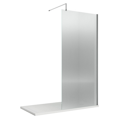 Hudson Reed 1000mm x 1950mm Chrome Fluted Wetroom Screen with Support Bar - WRFL19510 Main View