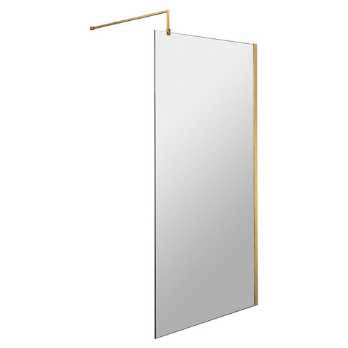 Hudson Reed 800mm x 1950mm Wetroom Screen with Brushed Brass Support Bar - WRSBB80 Main View