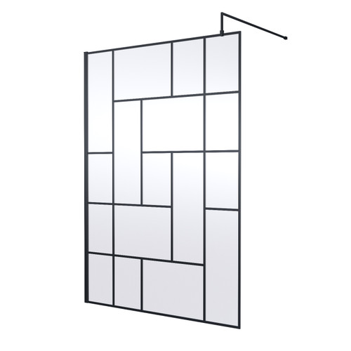 Hudson Reed Abstract 1400mm x 1950mm Matt Black Wetroom Screen with Support Bar - WRSFB14 Main View