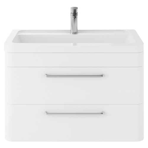 Hudson Reed Solar Pure White 800mm Wall Hung 2 Drawer Vanity Unit and Ceramic Basin with 1 Tap Hole - SOL104A Main View