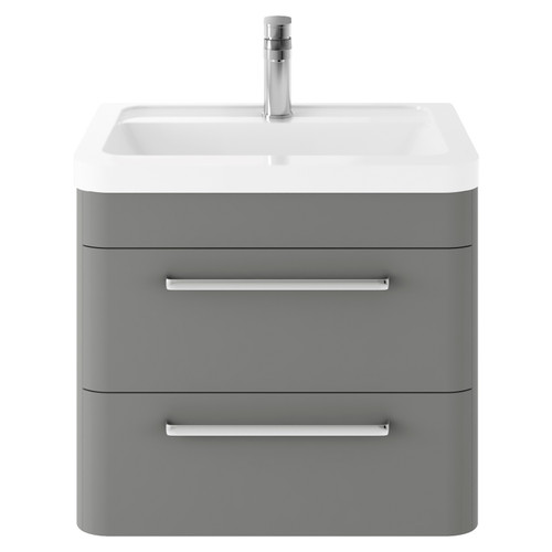 Hudson Reed Solar Cool Grey 600mm Wall Hung 2 Drawer Vanity Unit and Ceramic Basin with 1 Tap Hole - SOL202A Main View
