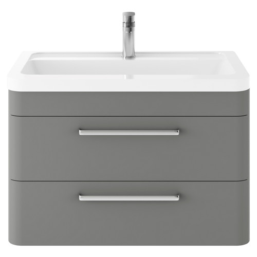 Hudson Reed Solar Cool Grey 800mm Wall Hung 2 Drawer Vanity Unit and Ceramic Basin with 1 Tap Hole - SOL204A Main View