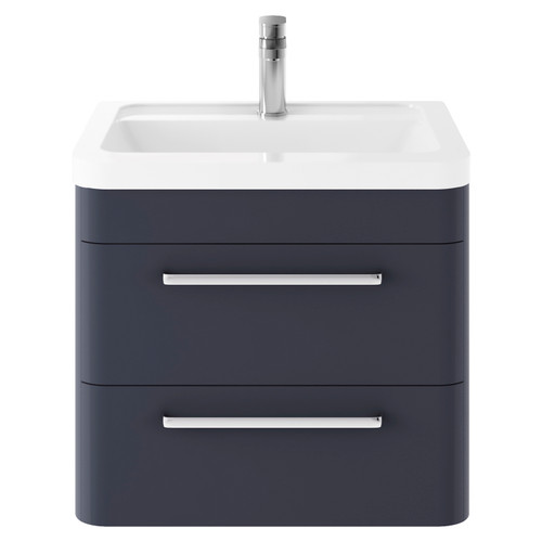 Hudson Reed Solar Indigo Blue 600mm Wall Hung 2 Drawer Vanity Unit and Ceramic Basin with 1 Tap Hole - SOL302A Main View