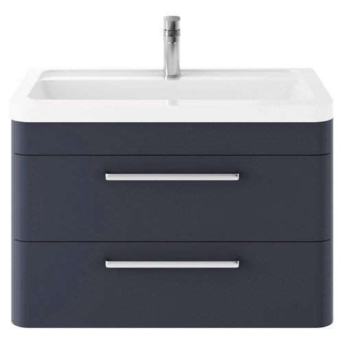 Hudson Reed Solar Indigo Blue 800mm Wall Hung 2 Drawer Vanity Unit and Ceramic Basin with 1 Tap Hole - SOL304A Main View