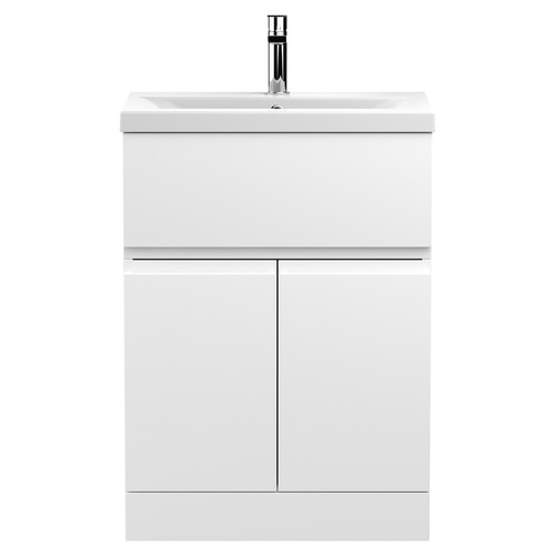 Hudson Reed Urban Satin White 600mm 2 Door and 1 Drawer Vanity Unit with 40mm Profile Basin - URB103A Main View