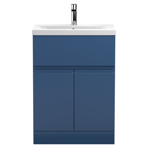 Hudson Reed Urban Satin Blue 600mm 2 Door and 1 Drawer Vanity Unit with 40mm Profile Basin - URB303A Main View