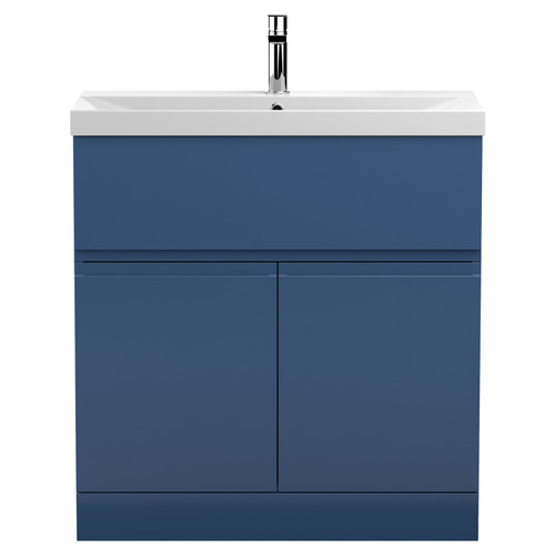 Hudson Reed Urban Satin Blue 800mm 2 Door and 1 Drawer Vanity Unit with 50mm Profile Basin - URB305D Main View