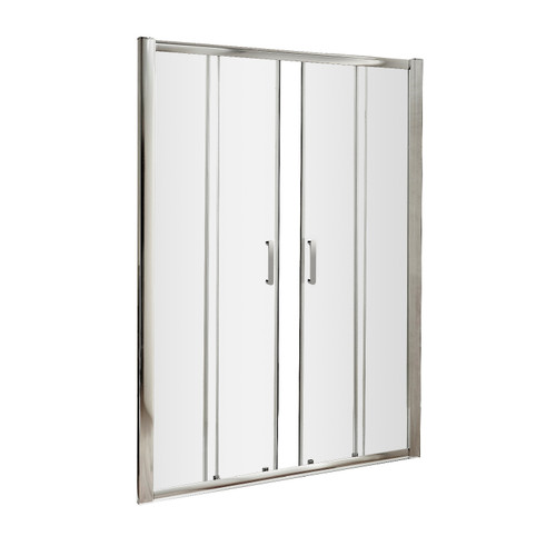 Nuie Pacific 1600mm Double Sliding Shower Door with Rounded Polished Chrome Handle - AQSLD16H3 Front View