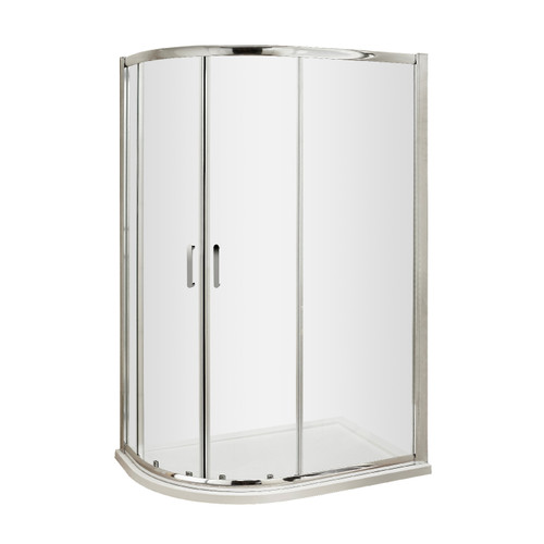 Nuie Pacific 900mm x 760mm Offset Quadrant Shower Enclosure with Rounded Polished Chrome Handle - AQU769H3 Front View