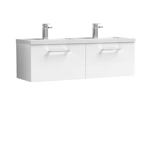 Nuie Arno Gloss White 1200mm Wall Hung 2 Drawer Vanity Unit with Double Basin - ARN122C Front View