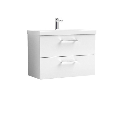 Nuie Arno Gloss White 800mm Wall Hung 2 Drawer Vanity Unit with 40mm Profile Basin - ARN126D Front View