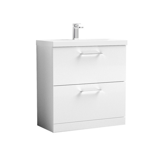 Nuie Arno Gloss White 800mm 2 Drawer Vanity Unit with 40mm Profile Basin - ARN135A Front View