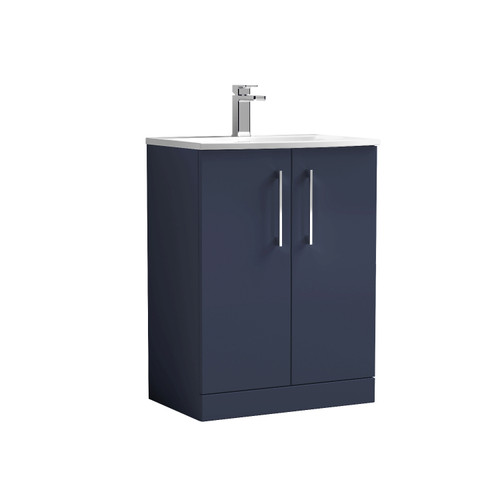 Nuie Arno Matt Electric Blue 600mm 2 Door Vanity Unit with 30mm Profile Curved Basin - ARN1703G Front View