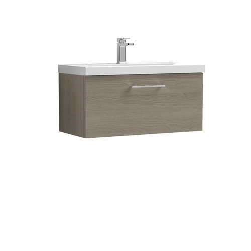 Nuie Arno Solace Oak 800mm Wall Hung Single Drawer Vanity Unit with 50mm Profile Basin - ARN2525D Front View