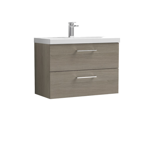 Nuie Arno Solace Oak 800mm Wall Hung 2 Drawer Vanity Unit with 50mm Profile Basin - ARN2526D Front View