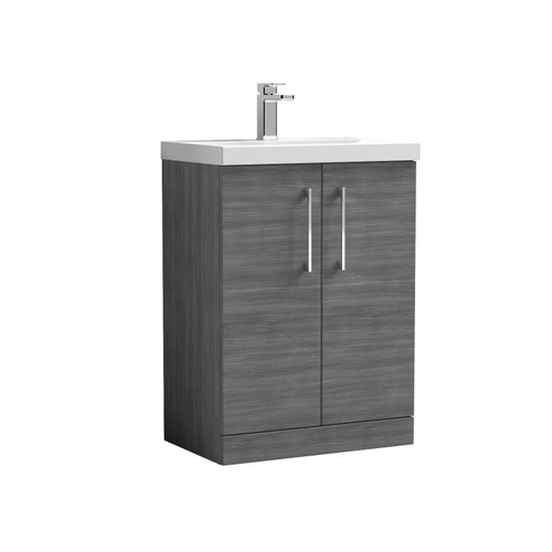 Nuie Arno Anthracite 600mm 2 Door Vanity Unit with 40mm Profile Basin - ARN503A Front View