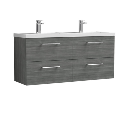 Nuie Arno Anthracite 1200mm Wall Hung 4 Drawer Vanity Unit with Double Basin - ARN524C Front View