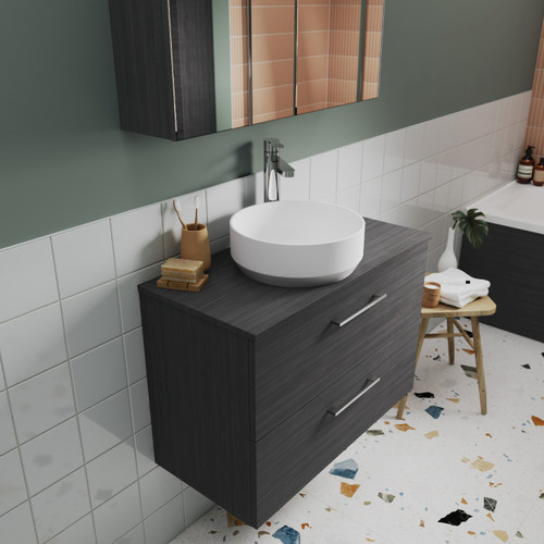 Nuie Arno Anthracite 800mm Wall Hung Single Drawer Vanity Unit with Worktop - ARN525W Alternative View