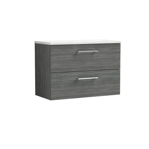 Nuie Arno Anthracite 800mm Wall Hung 2 Drawer Vanity Unit with Sparkling White Laminate Worktop - ARN526LSW Front View