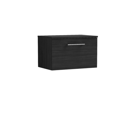 Nuie Arno Charcoal Black 600mm Wall Hung Single Drawer Vanity Unit with Worktop - ARN622W Front View