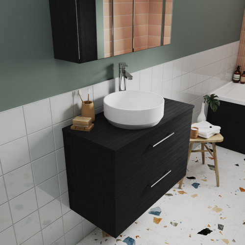 Nuie Arno Charcoal Black 600mm Wall Hung Single Drawer Vanity Unit with Worktop - ARN622W Alternative View Nuie Arno Charcoal Black 600mm Wall Hung Single Drawer Vanity Unit with Worktop - ARN622W Alternative View
