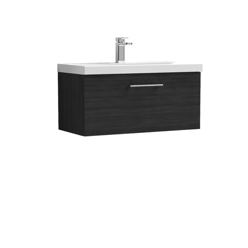 Nuie Arno Charcoal Black 800mm Wall Hung Single Drawer Vanity Unit with 40mm Profile Basin - ARN625D Front View