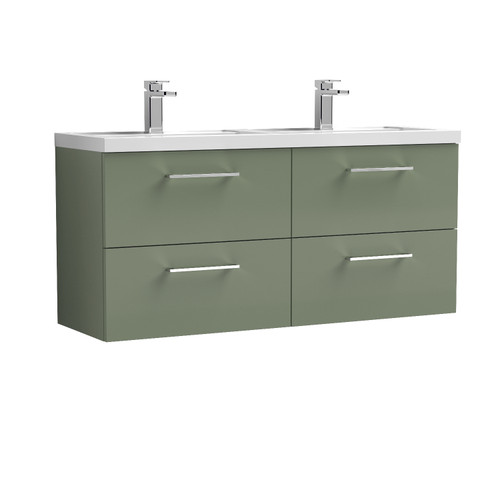 Nuie Arno Satin Green 1200mm Wall Hung 4 Drawer Vanity Unit with Double Basin - ARN824C Front View