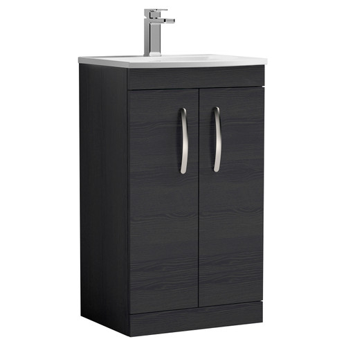 Nuie Athena Charcoal Black 500mm 2 Door Vanity Unit with 30mm Profile Curved Basin - ATH005G Main Image