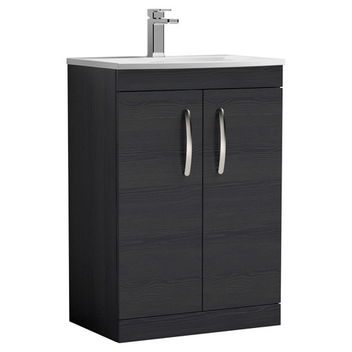 Nuie Athena Charcoal Black 600mm 2 Door Vanity Unit with 30mm Profile Curved Basin - ATH026G Main Image