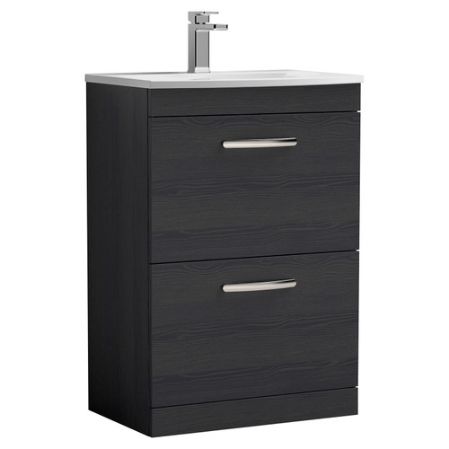 Nuie Athena Charcoal Black 600mm 2 Drawer Vanity Unit with 30mm Profile Curved Basin - ATH033G Main Image