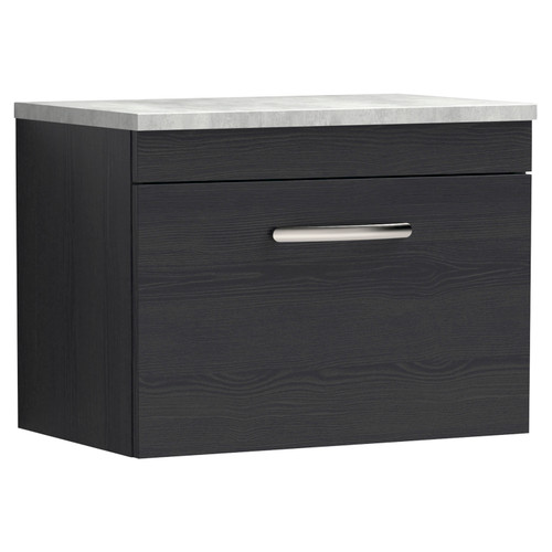 Nuie Athena Charcoal Black 600mm Wall Hung Single Drawer Vanity Unit with Bellato Grey Laminate Worktop - ATH040LBG Main Image