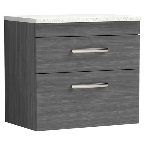 Nuie Athena Anthracite Woodgrain 600mm Wall Hung 2 Drawer Vanity Unit with Sparkling White Laminate Worktop - ATH046LSW Main Image