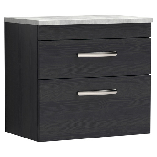 Nuie Athena Charcoal Black 600mm Wall Hung 2 Drawer Vanity Unit with Bellato Grey Laminate Worktop - ATH047LBG Main Image