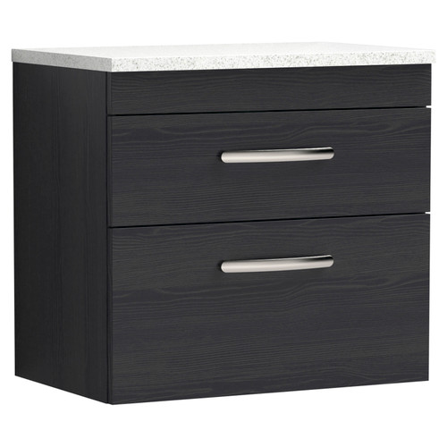 Nuie Athena Charcoal Black 600mm Wall Hung 2 Drawer Vanity Unit with Sparkling White Laminate Worktop - ATH047LSW Main Image