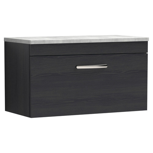 Nuie Athena Charcoal Black 800mm Wall Hung Single Drawer Vanity Unit with Bellato Grey Laminate Worktop - ATH061LBG Main Image