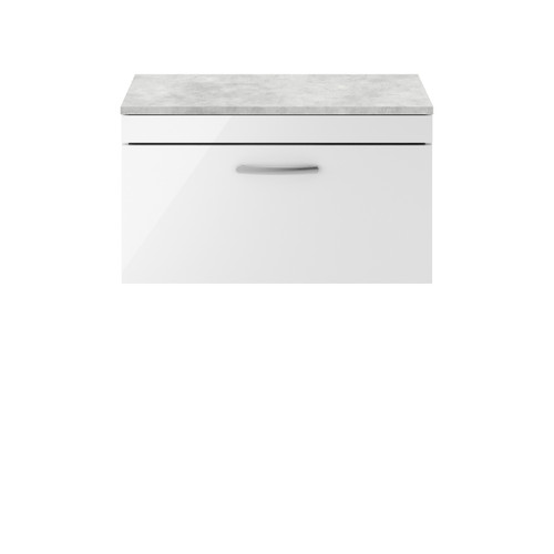 Nuie Athena Gloss White 800mm Wall Hung Single Drawer Vanity Unit with Bellato Grey Laminate Worktop - ATH062LBG Front View