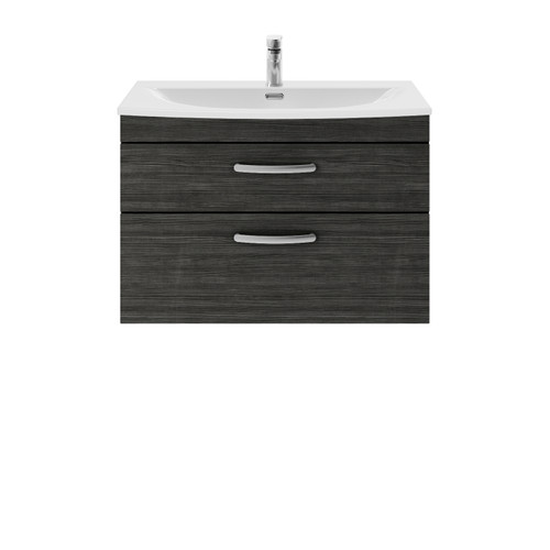 Nuie Athena Hacienda Black 800mm Wall Hung 2 Drawer Vanity Unit with 30mm Profile Curved Basin - ATH068G Front View