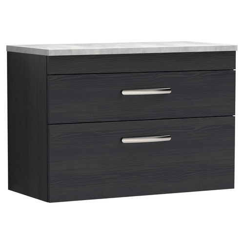 Nuie Athena Charcoal Black 800mm Wall Hung 2 Drawer Vanity Unit with Bellato Grey Laminate Worktop - ATH068LBG Main Image